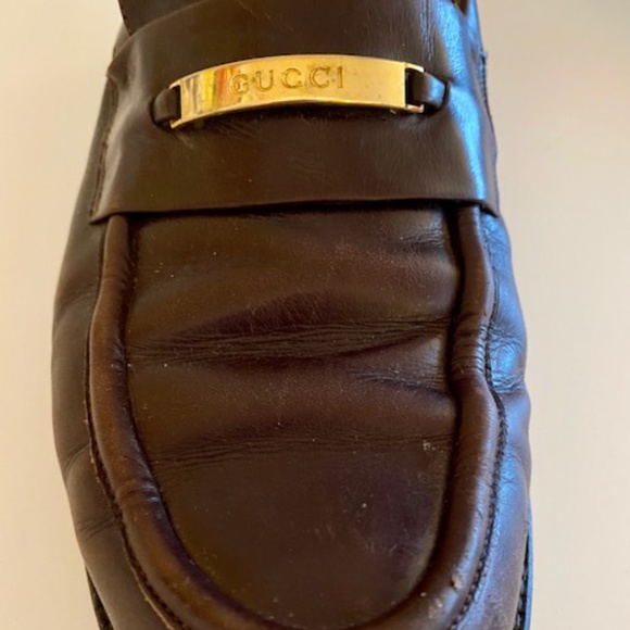 Gucci Brown Vintage 1990's loafers with gold Gucci - Picture 7 of 9